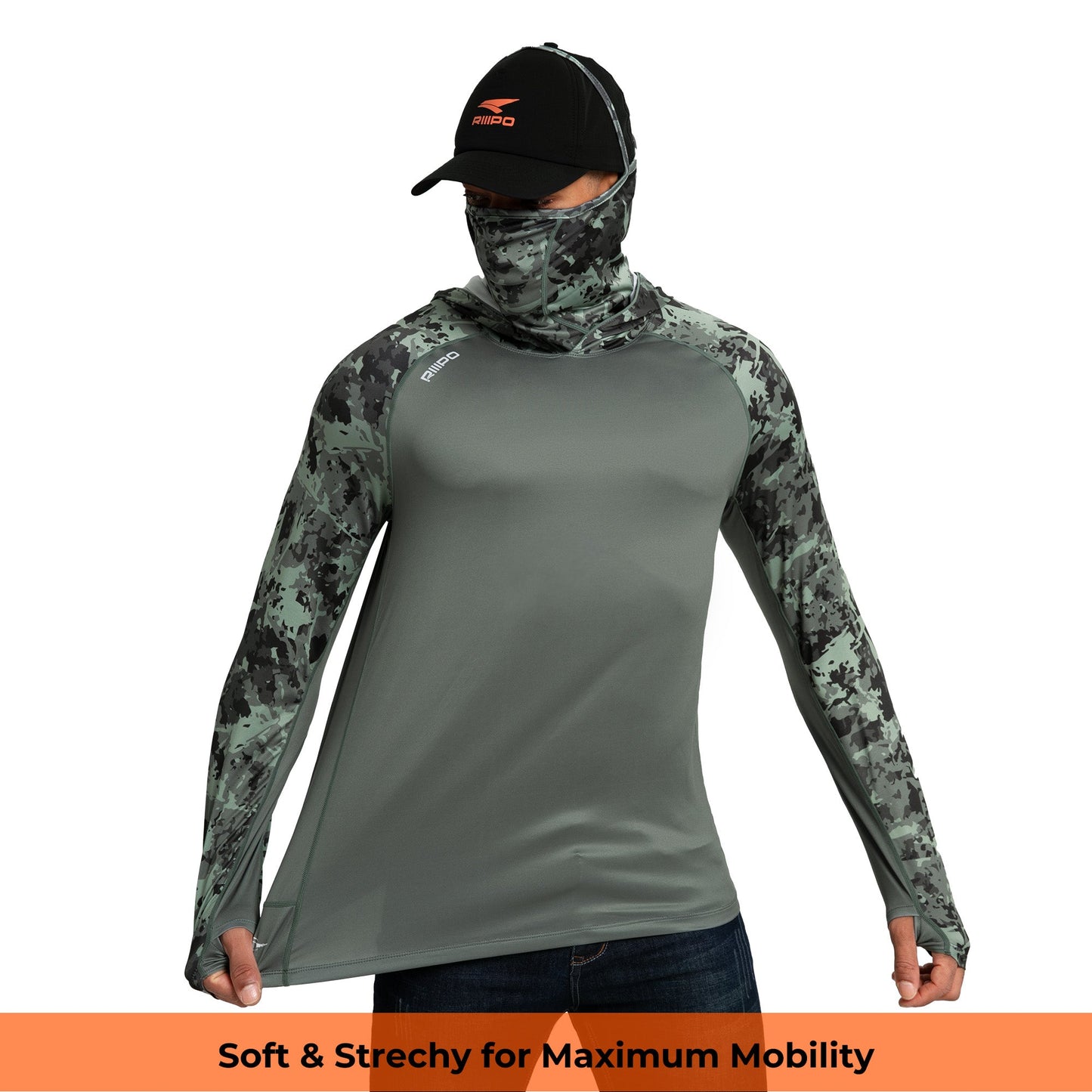 Performance Cooling Hoodie with Gaiter - Mix Print - Dark Green