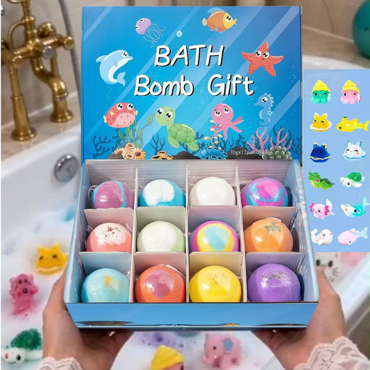 12 Pack Organic Bath Bombs, Bath Bomb Gift Set with Surprise Inside,Safe Handmade Fizzy Balls for Kid,Easter Valentines Christmas Birthday Gift