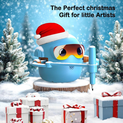 Drawing Robot for Boys Girls Montessori Painting Toys for 3 4 5 6 7 8 Year Old, Voice Interactive Educational Drawing Machine with 100 Cards, Blue