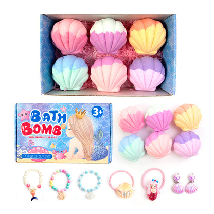 Mermaid Bath Bombs Essential Oil Bubble Fizzy Bath Salt Balls Shell Shaped With Bracelet Inside Kids Girls Christmas Birthday Gift Bath Bomb Gifts