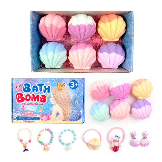 Mermaid Bath Bombs Essential Oil Bubble Fizzy Bath Salt Balls Shell Shaped With Bracelet Inside Kids Girls Christmas Birthday Gift Bath Bomb Gifts