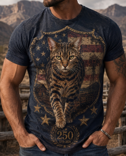 Bold Patriot Bengal Cat Liberty Shield Graphic T-Shirt