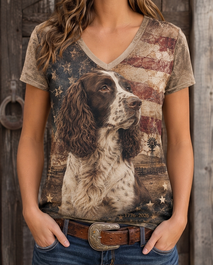 Western Distressed Springer Spaniel & Windmill V-Neck Tee