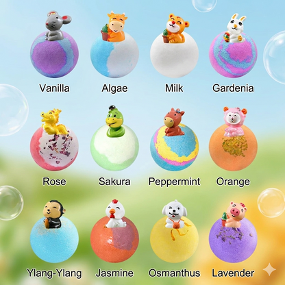 12 Pack Organic Bath Bombs for Kids with Surprise Toys Inside, Handmade Natural Fizzy Spa Kit, Best Birthday, Easter, & Christmas Gift Set for Boys and Girls