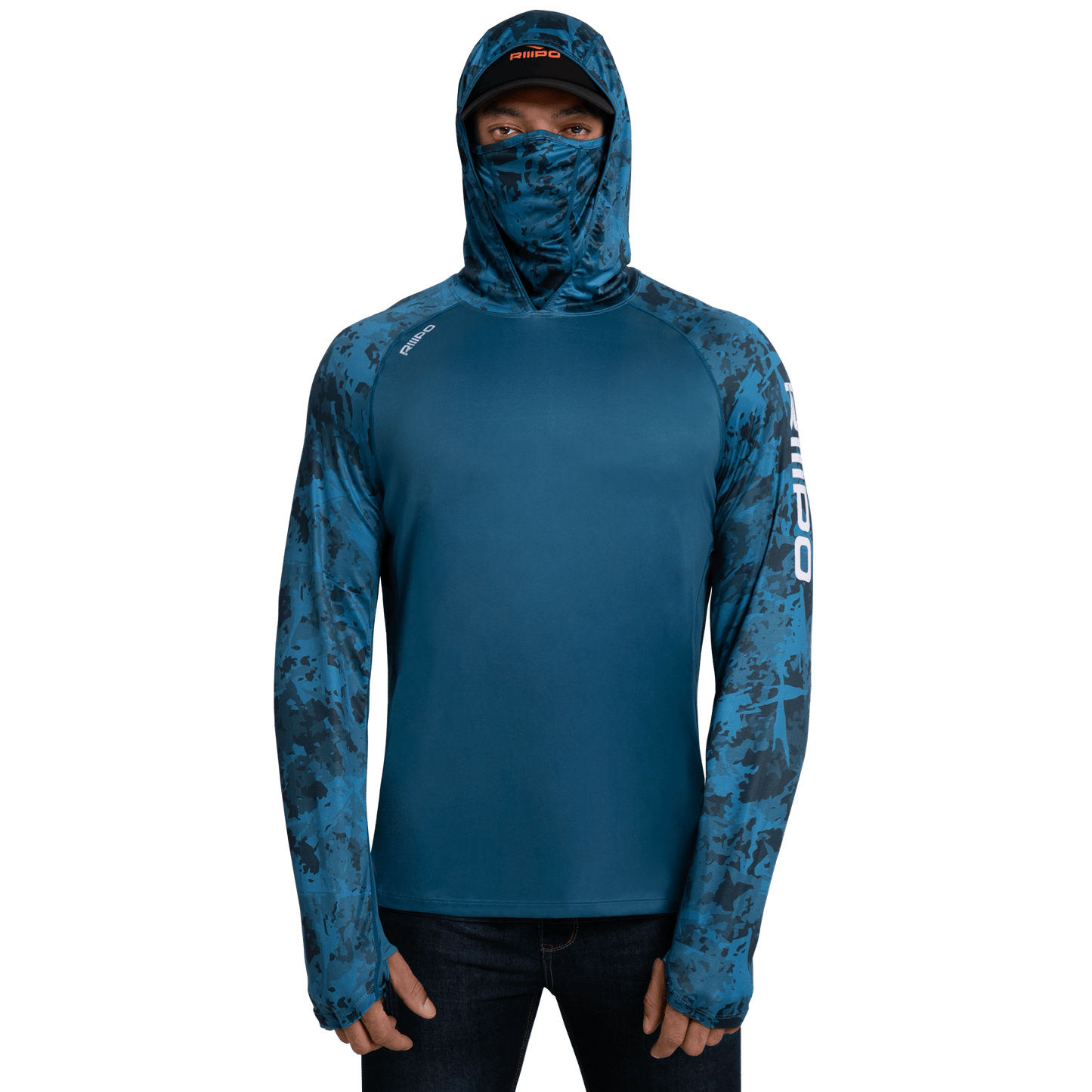 Performance Cooling Hoodie with Gaiter - Mix Print - Dark Blue