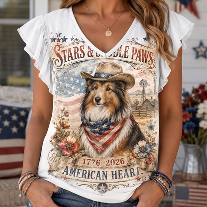 Stars & Saddle Paws Sheltie Cowboy Ruffle Sleeve Tee