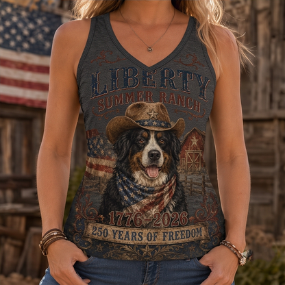 Liberty Summer Ranch Bernese Mountain Dog Graphic Tank Top - Western Independence Day Vest